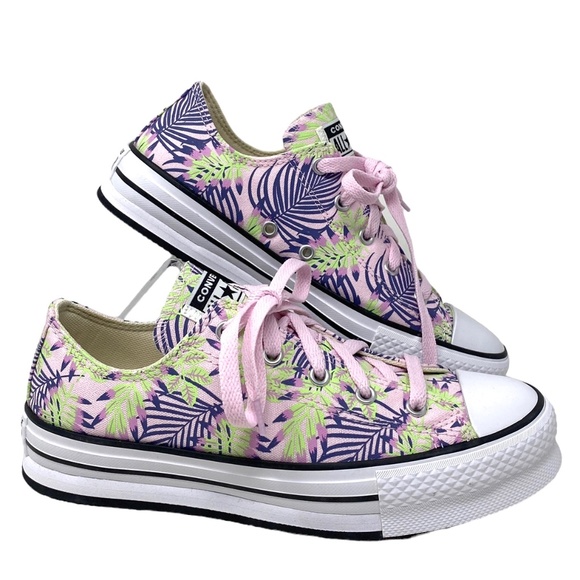 Converse Ctas Eva Lift OX Platform Low Sneakers Canvas Kids Women Pink A01200F - Picture 2 of 11